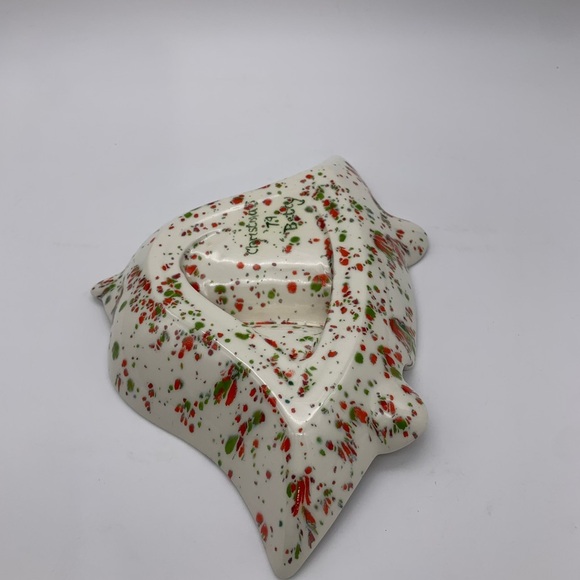 Vintage Spatter White Handmade Ceramic Christmas Bells Candy Nut Or Trinket Dish - Picture 11 of 14